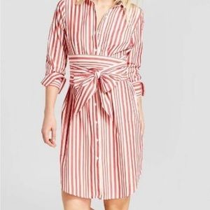 Who What Wear Candy Red Striped Shirtdress